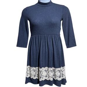 Altar'd State Blue and white mock neck lace trim dress - small